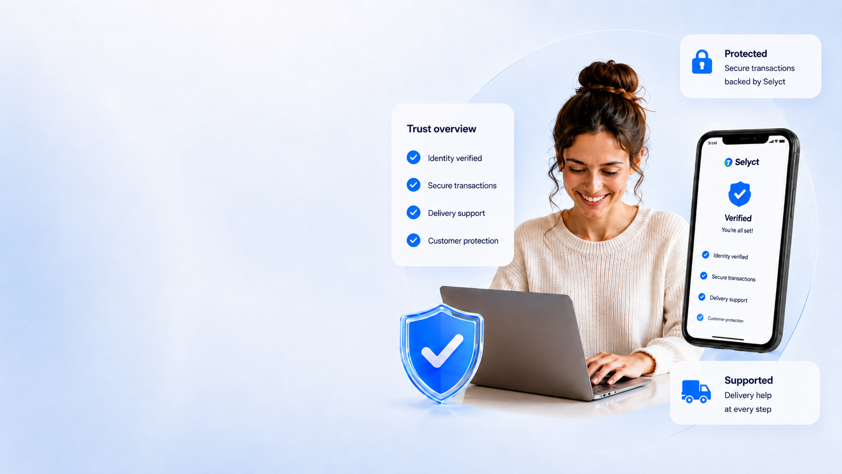 Selyct trust-first selling and verification hero visual